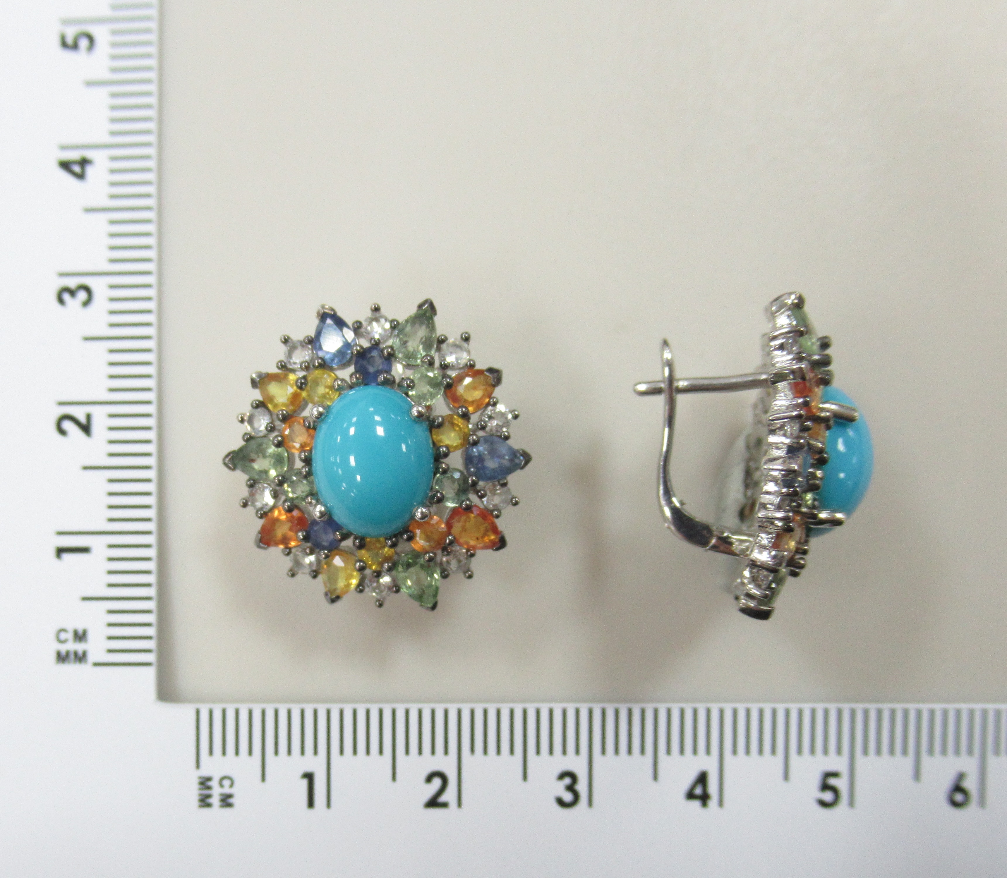 Серебряные серьги с бирюзой и мультисапфирами